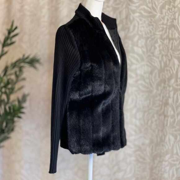 Vintage 90s Kathie Lee Collection Black Knit Faux Fur Jacket Whimsygoth Size S - Picture 5 of 8